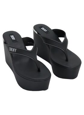 DKNY Womens Trina Platform Wedge T-Strap Sandal Black Size 7M